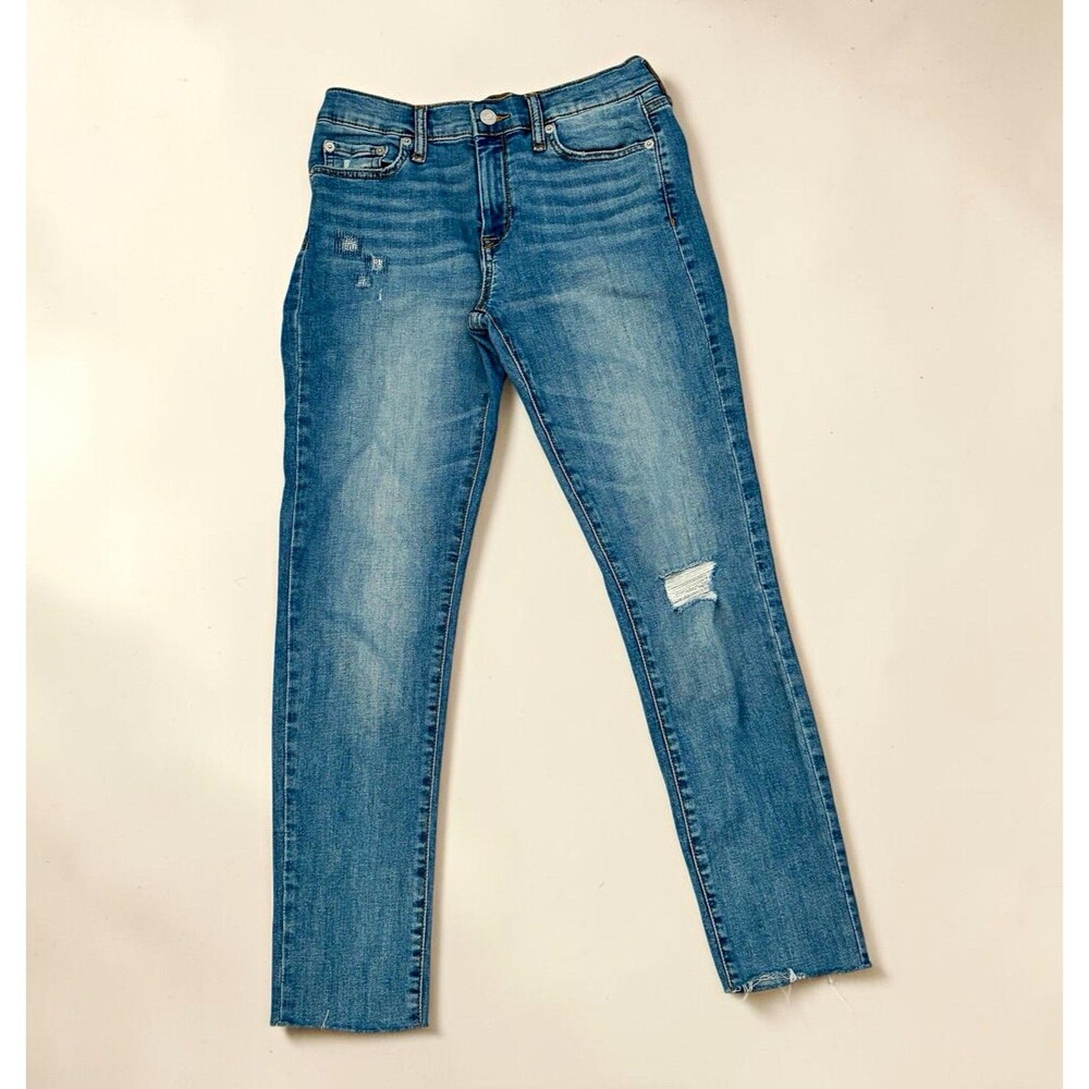 Banana Republic Womens Skinny Jeans Blue Medium Wash Distressed Stretch Mid Rise